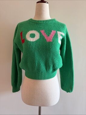 Old Navy Green Knit Sweater with 'LOVE' Colorblock Letters